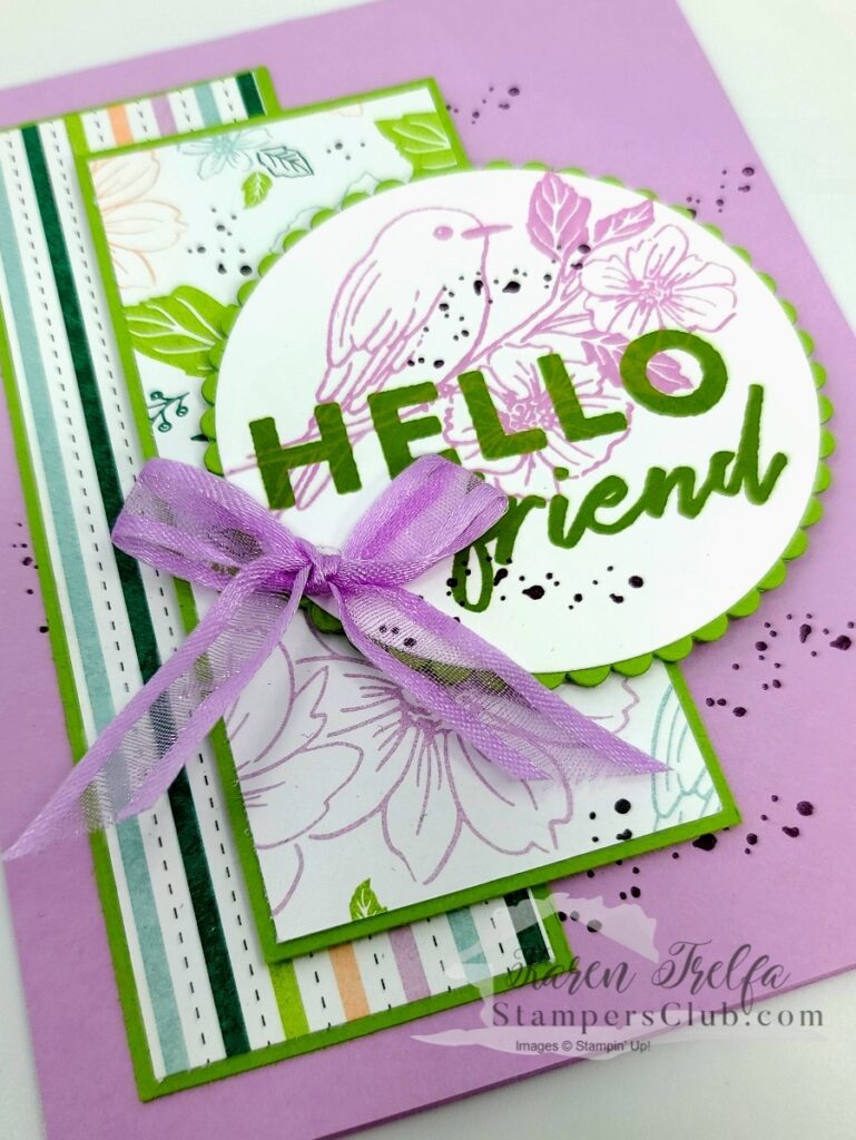 Close up of Friendly Hello greeting card. How to make a Stampin' Up Hello Friendly 