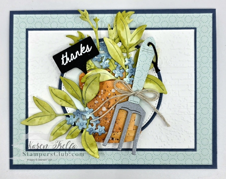 WOW version handmade garden card with watercolored terracotta pot using Stampin' Up Help Me Grow Bundle