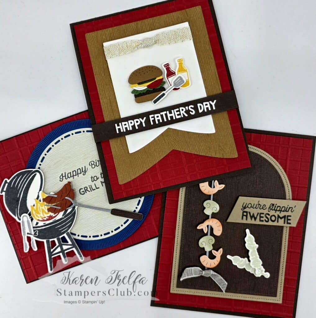 3 father's day card ideas BBQ Master free online class stampin up by Karen Trelfa Stampers Club