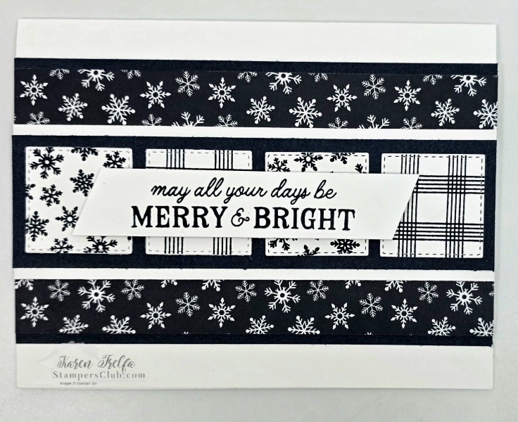 Full view non traditional Christmas card Secret Sea and white Stitched Stocking Bundle Karen Trelfa Stampers Club